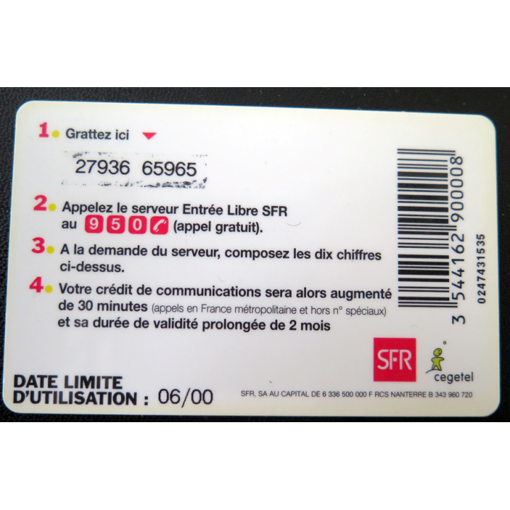 Carte téléphonique La Recharge SFR 30 mn de communications