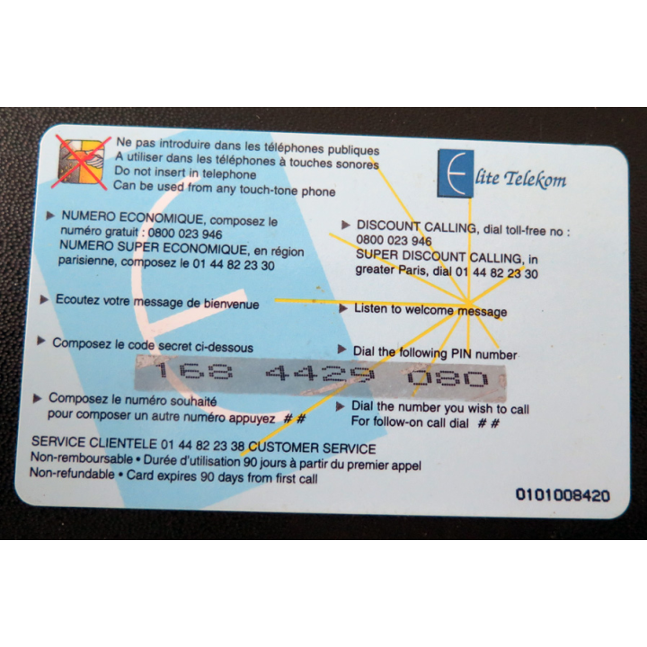 Carte téléphonique Elite Telekom 50 francs