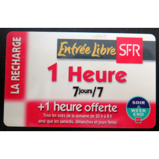 Carte téléphonique La Recharge SFR 1 heure 7/7 + 1 heure offerte