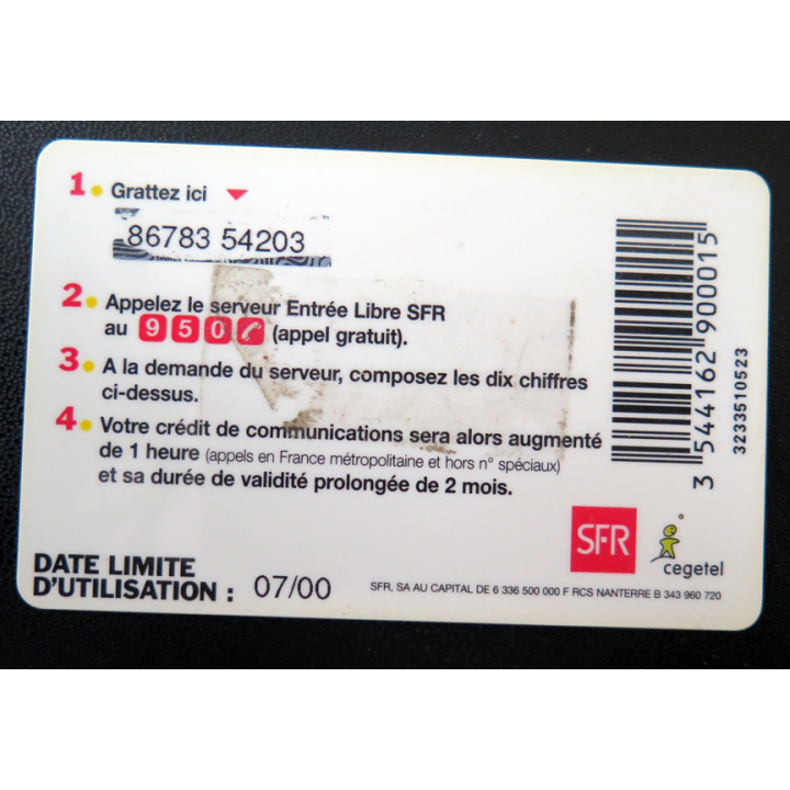 Carte téléphonique La Recharge SFR 1 heure de communications