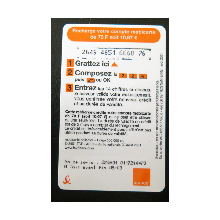 Carte téléphonique Mobicarte 70 La Plante des singes