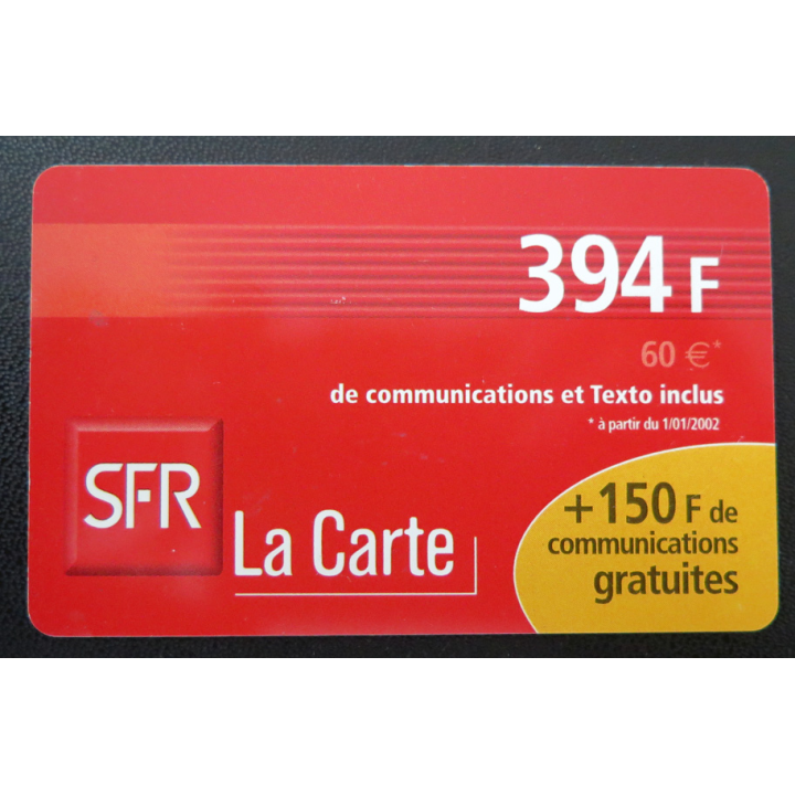Carte téléphonique La Carte SFR 60 € 394 F + 150 F de communications gratuites