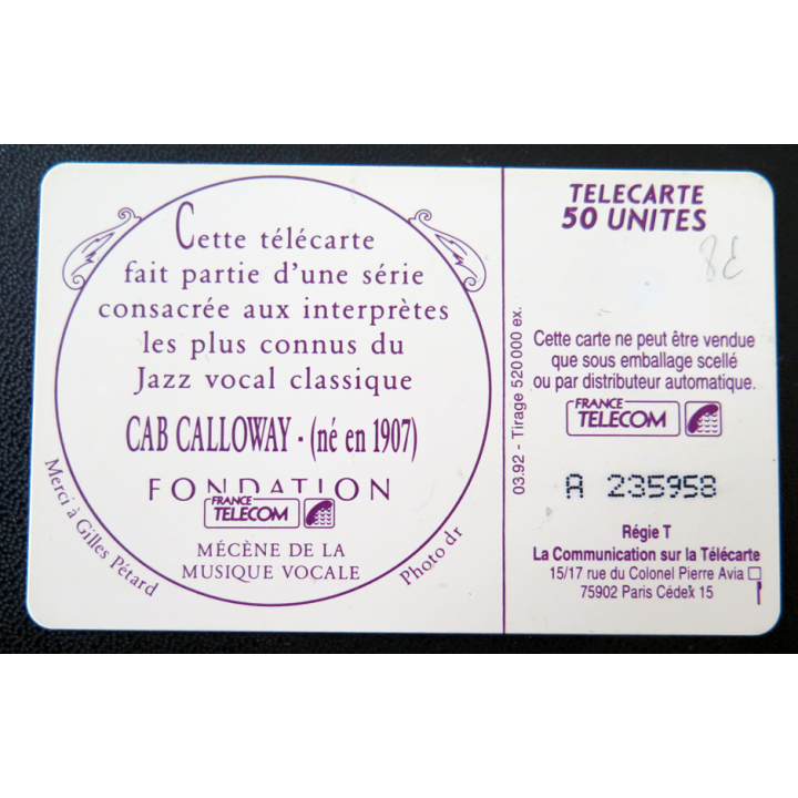 Carte téléphonique Télécarte 50 L'art Vocal Cab Calloway