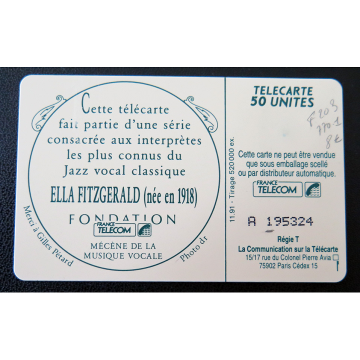 Carte téléphonique Télécarte 50 L'art vocal Ella Fitzgerald