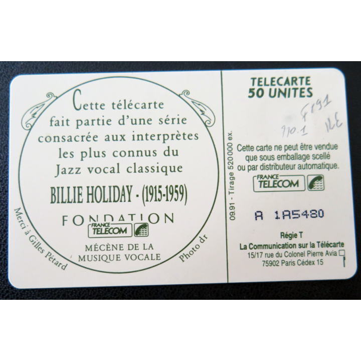 Carte téléphonique Télécarte 50 L'art vocal Billie Holiday