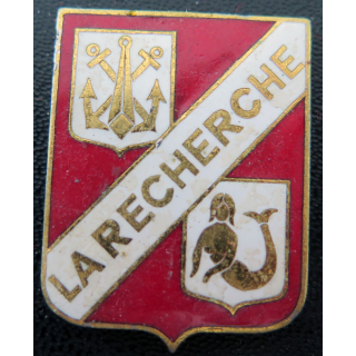 LA RECHERCHE : insigne émaillé du bâtiment hydrographique La Recherche A.B Paris sans attache