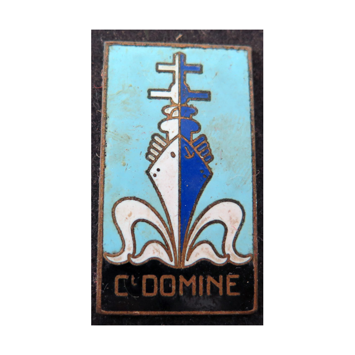 CT DOMINE : insigne émaillé de l'Aviso Dragueur Commandant Ct Domine Augis sans attache