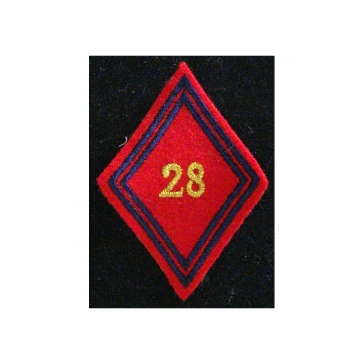 LOSANGE DE BRAS MODÈLE 45 : 28° RA RÉGIMENT D'ARTILLERIE CADRE