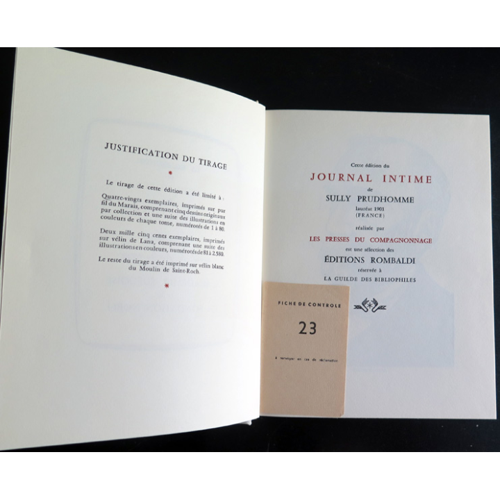 Journal intime de Sully Prudhomme Prix Nobel de Littérature 1901 édité en 1963