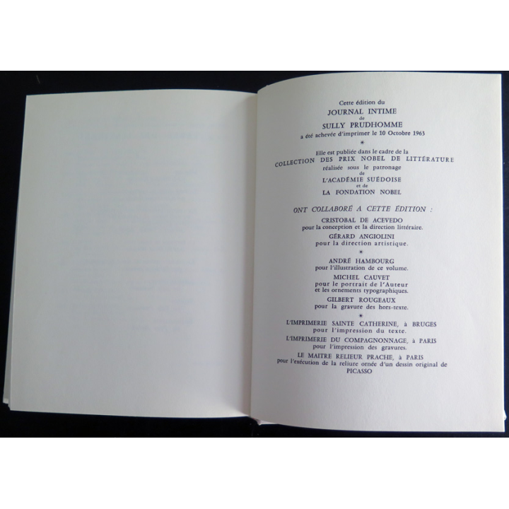 Journal intime de Sully Prudhomme Prix Nobel de Littérature 1901 édité en 1963