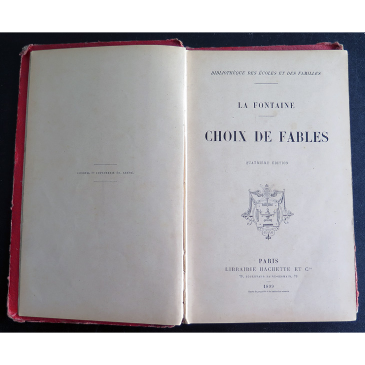 La Fontaine Choix de fables 4° édition Hachette 1899