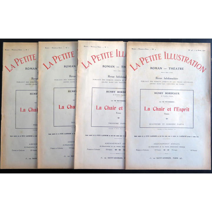 La petite Illustration - Roman Théâtre - La Chair et l'Esprit de Henry Bordeaux 4 livrets 1921