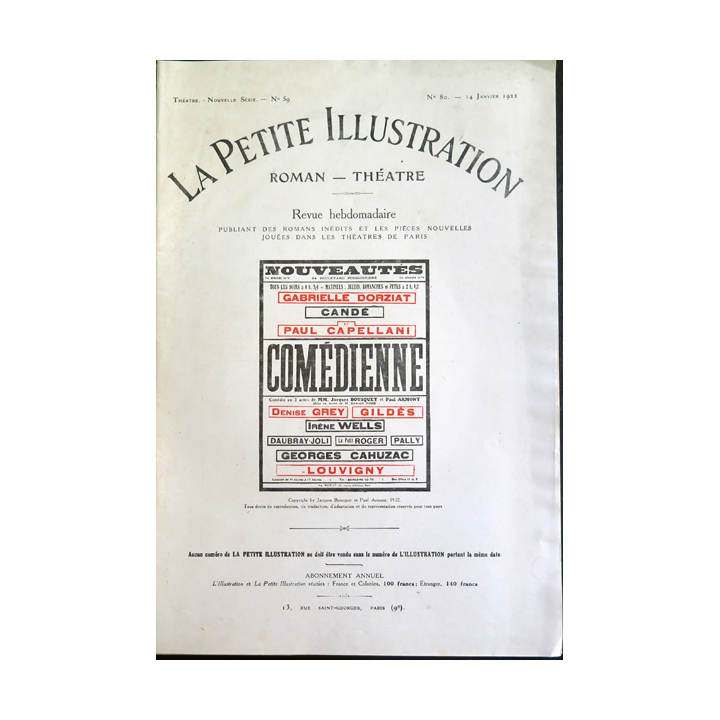 La petite Illustration - Roman Théâtre - n° 80 du 14 janvier 1922