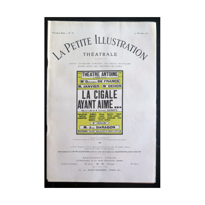 La petite Illustration Théâtrale - n° 36 du 19 Février 1921
