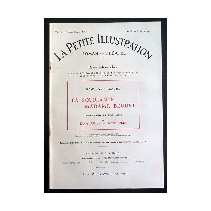 La petite Illustration - Roman Théâtre - n° 58 du 30 Juillet 1921