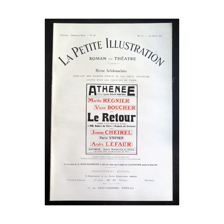 La petite Illustration - Roman Théâtre - n° 61 du 20 Août 1921