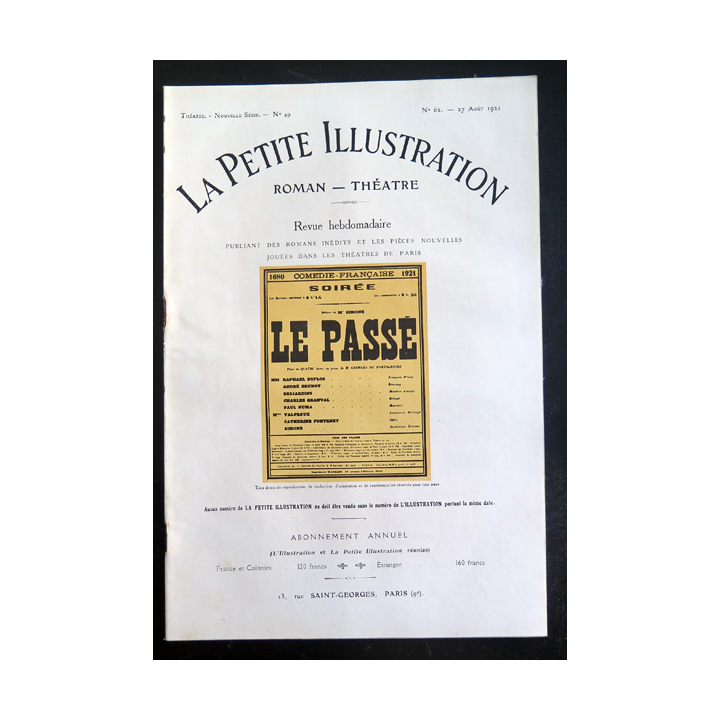 La petite Illustration - Roman Théâtre - n° 62 du 27 Août 1921
