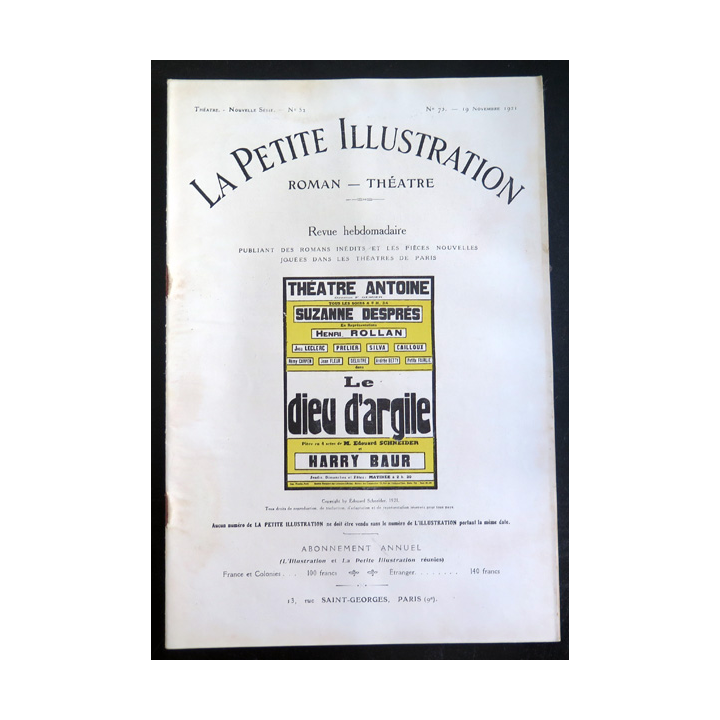La petite Illustration - Roman Théâtre - n° 73 du 19 Novembre 1921