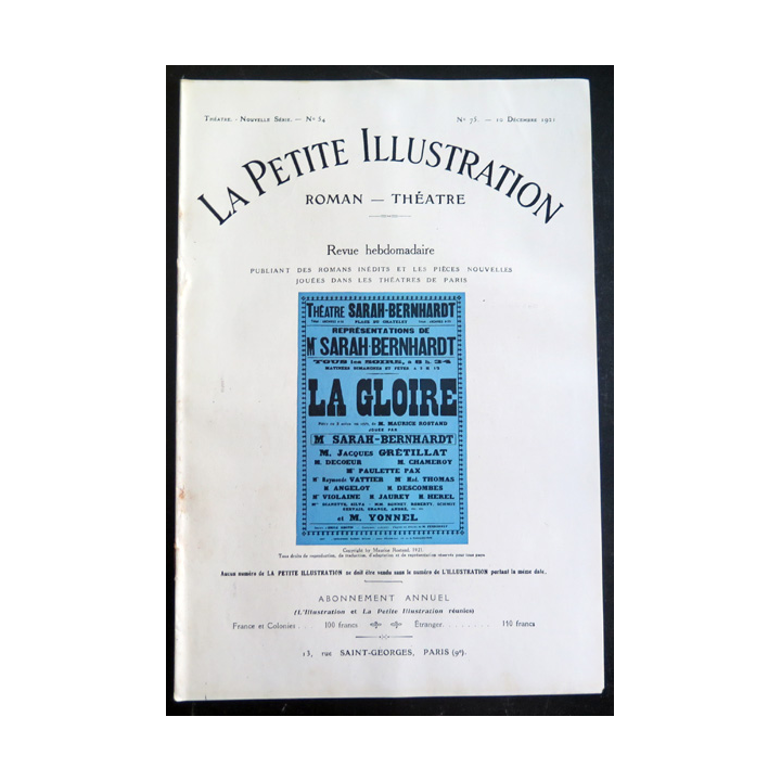 La petite Illustration - Roman Théâtre - n° 75 du 10 Décembre 1921