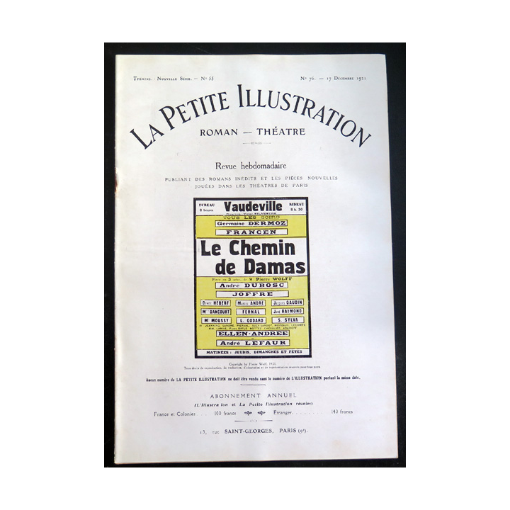 La petite Illustration - Roman Théâtre - n° 76 du 17 Décembre 1921