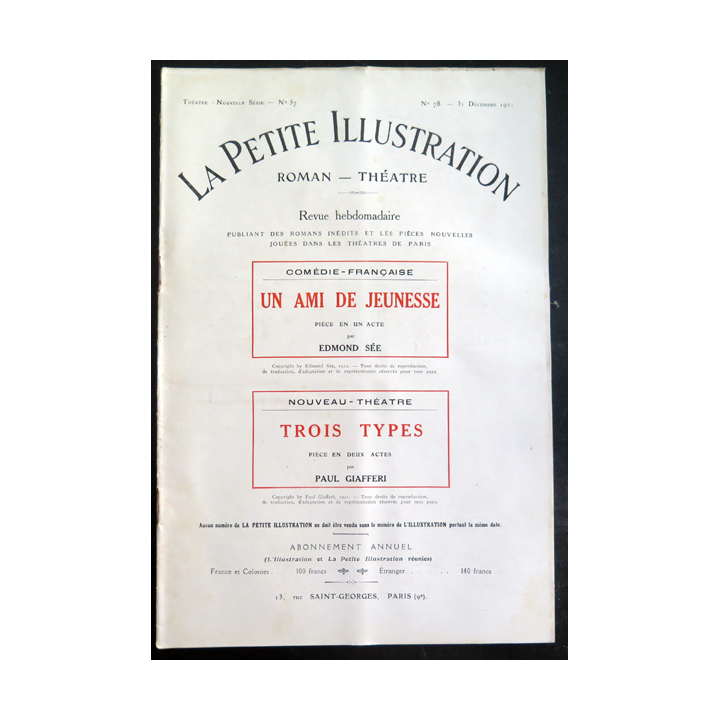 La petite Illustration - Roman Théâtre - n° 78 du 31 Décembre 1921