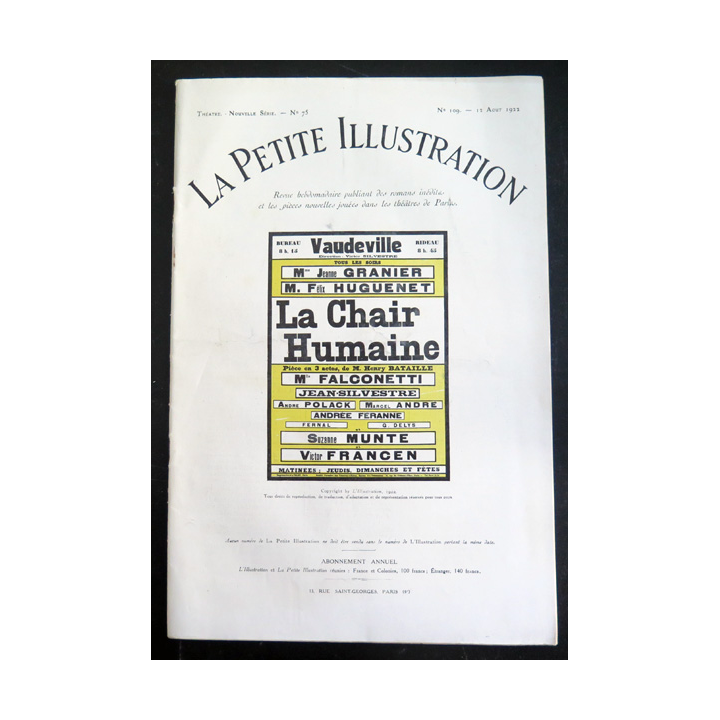 La petite Illustration n° 109 du 12 Août 1922