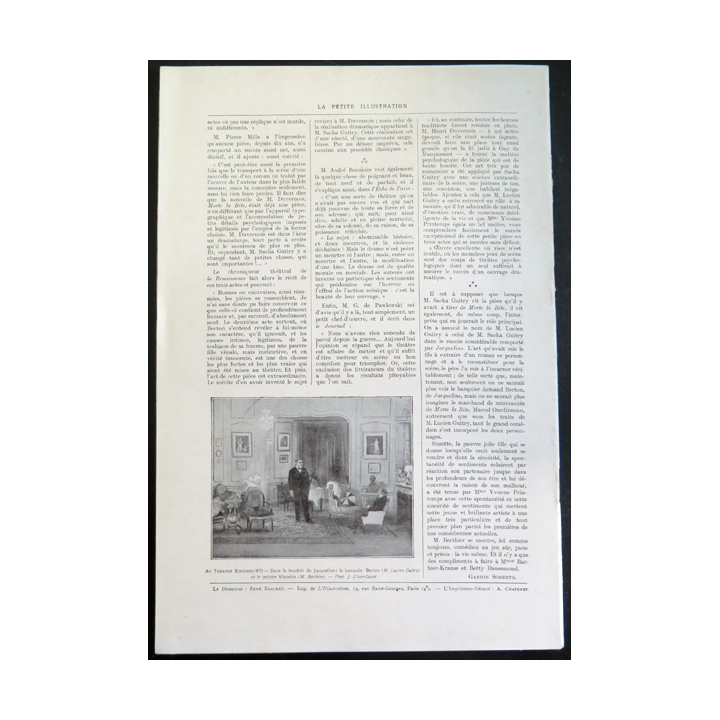 La petite Illustration - Roman Théâtre - n° 79 du 7 Janvier 1922