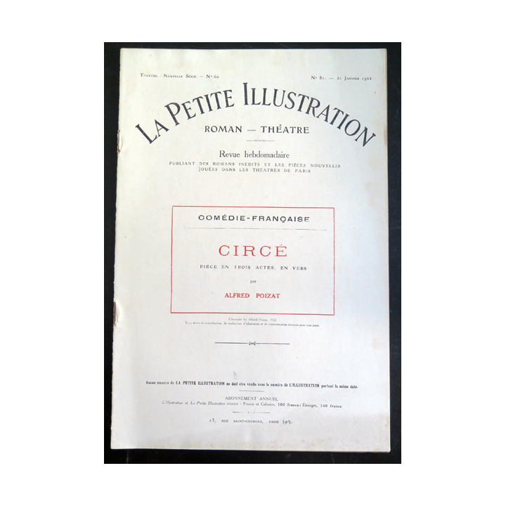 La petite Illustration - Roman Théâtre - n° 81 du 21 Janvier 1922