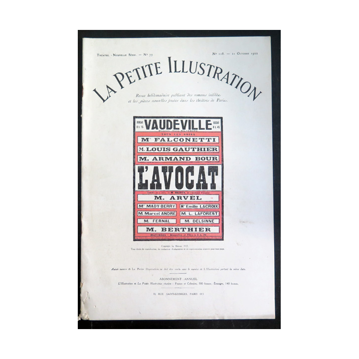 La petite Illustration n° 118 du 21 Octobre 1922