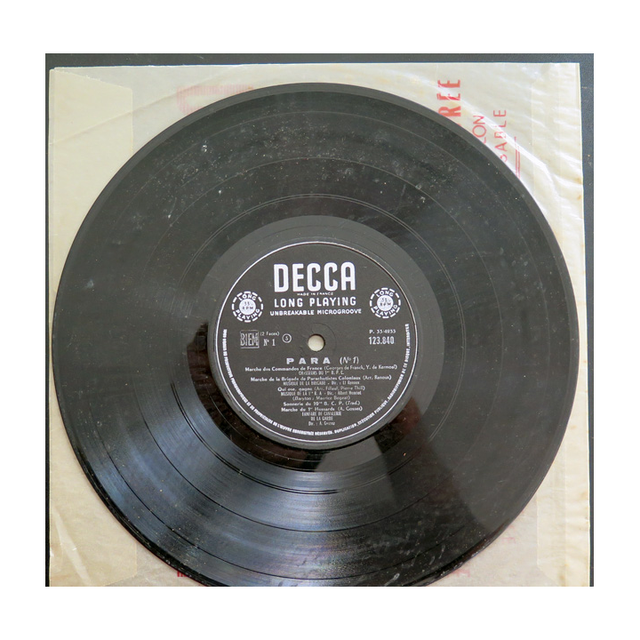 PARA 1 : Disque 33 t petit format marches des commandos et des parachutiste