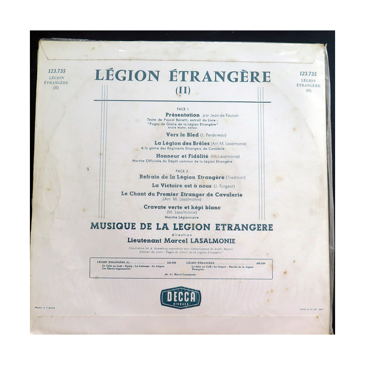 LEGION ETRANGERE II : Disque 33 t petit format marches et chants de la Légion étrangère