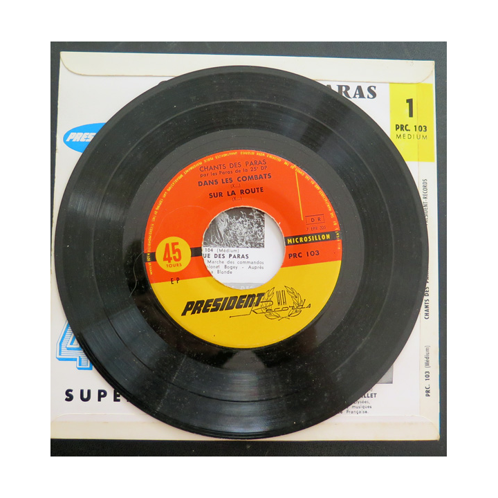 Disque 45 t chants des Paras, dans les combats, sur la route, oh! la fille, les commandos