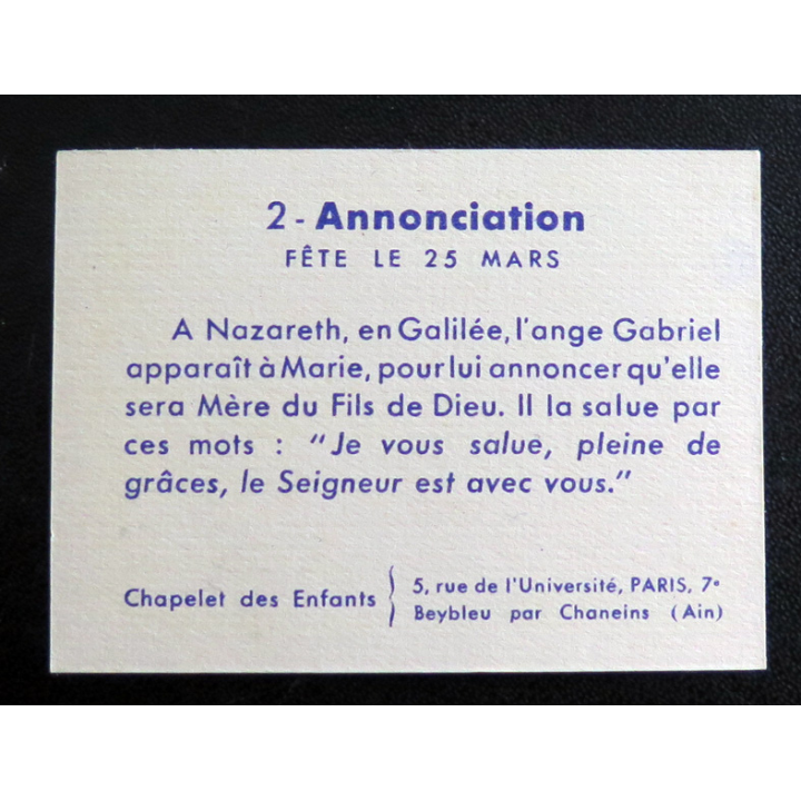IMAGE PIEUSE : Chapelet des enfants image 2 Annonciation fête le 25 mars 5 x 7 cm