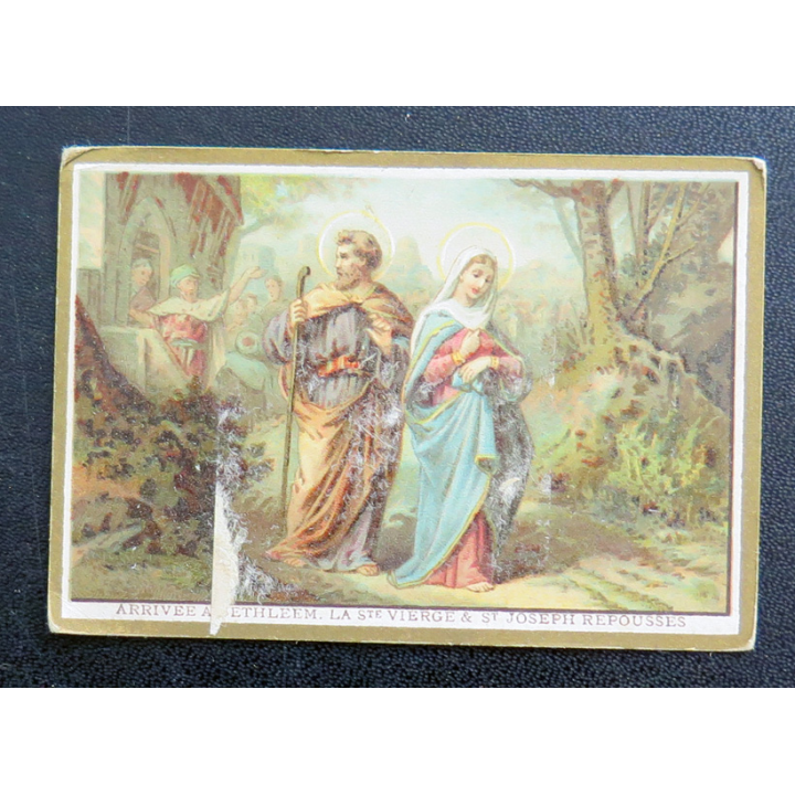 IMAGE PIEUSE : Arrivée à Bethléem la Ste Vierge et St Joseph repoussés 9 x 6,2 cm