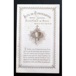 IMAGE PIEUSE : Acte de consécration du Monde Chrétien au Sacré Coeur de Jésus  6,7 x 10,7 cm double