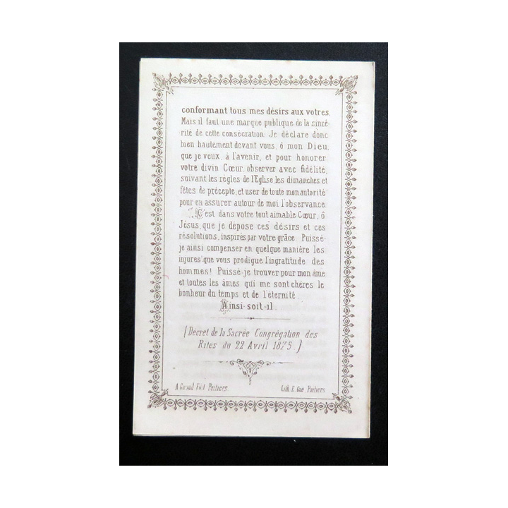 IMAGE PIEUSE : Acte de consécration du Monde Chrétien au Sacré Coeur de Jésus  6,7 x 10,7 cm double