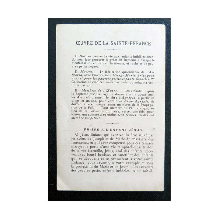 IMAGE PIEUSE : carte de l'Oeuvre de la Sainte Enfance 7,3 x 11 cm