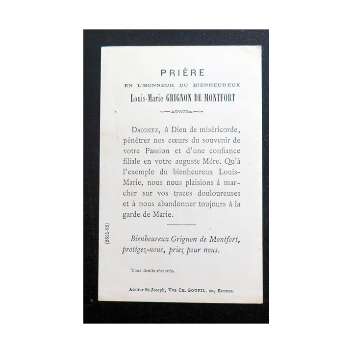IMAGE PIEUSE : Prière en l'honneur du Bienheureux Louis-Marie Grignon de Montfort 7 x 11 cm