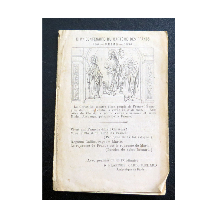 IMAGE PIEUSE : XIV° Centenaire du baptème des Francs Fascicule de 1896 7,8 x 11,4 cm