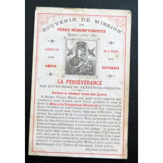 IMAGE PIEUSE : Souvenir de Mission des Pères rédemptoristes rennes Avril 1887 7,8 x 11,8 cm