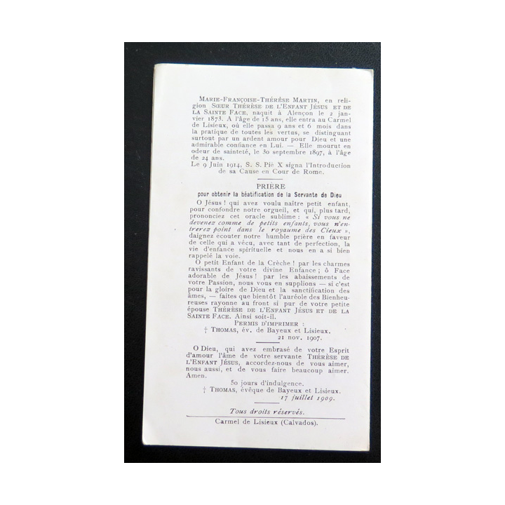 IMAGE PIEUSE : Mon Chant d'Aujourd'hui de Sainte Thérèse de l'Enfant Jésus 1909 7,5 x 13 cm