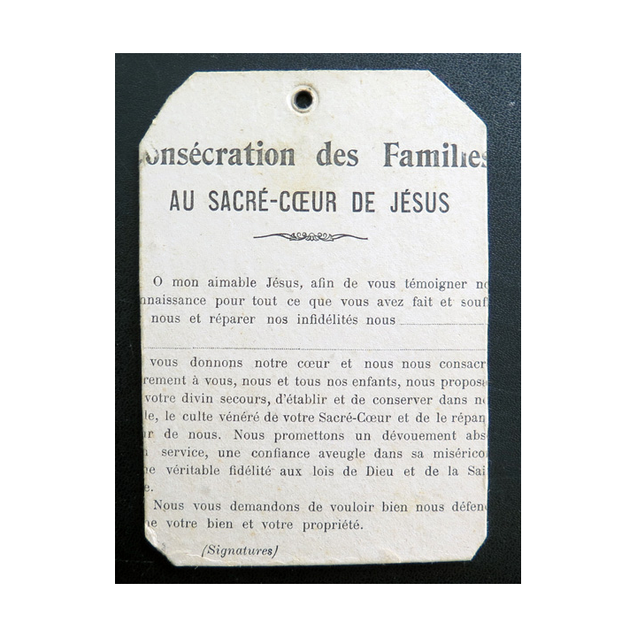 IMAGE PIEUSE : Fiche cartonnée Consécration des familles au sacré Coeur de Jésus 8,6 x 12,4 cm