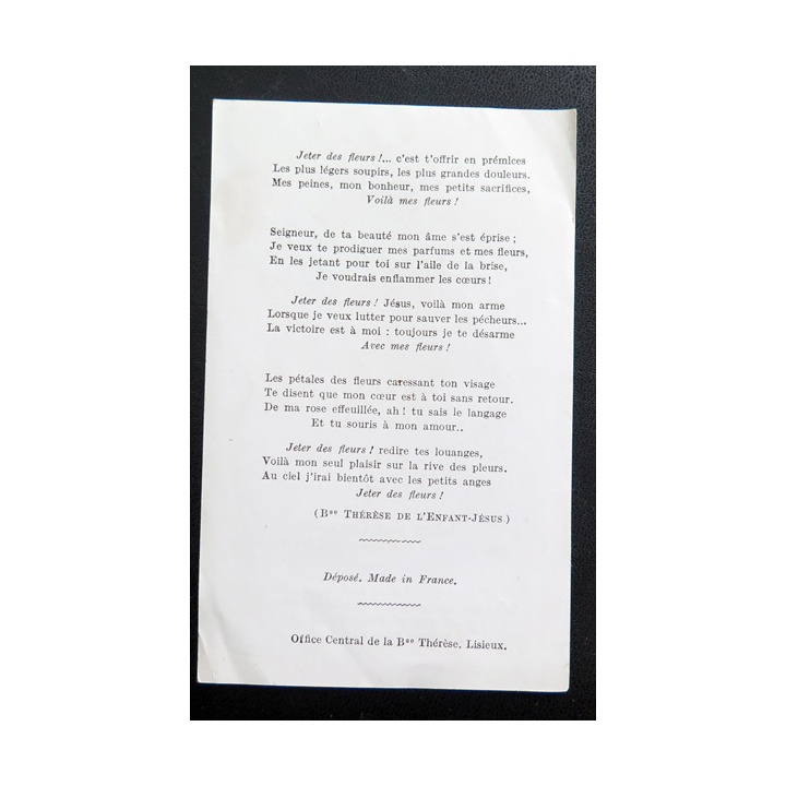 IMAGE PIEUSE : Bienheureux Thérèse de l'Enfant Jésus 7,8 x 12,3 cm