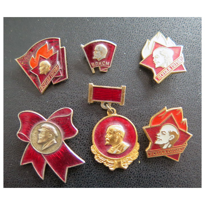 URSS : Lot de 6 insignes à l'éffigie de Lénine