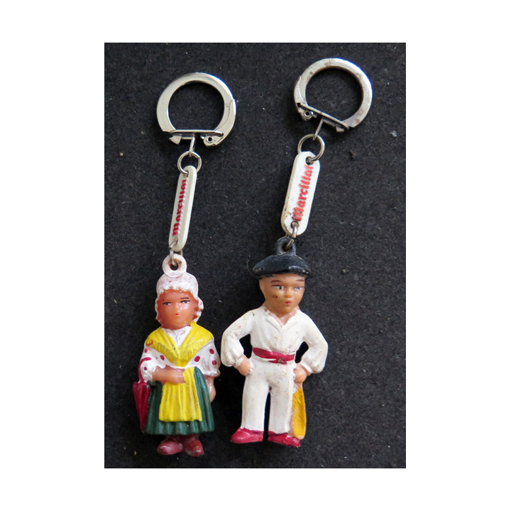 Porte clefs Vintage des années 1950-1960 :  2 Porte Clefs sur les Personnages de Marcillac