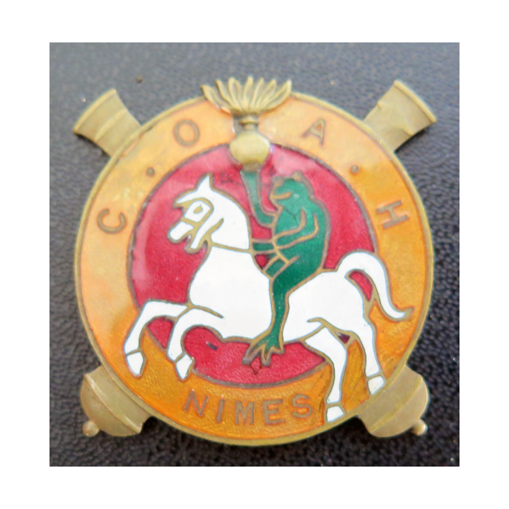 COAH NIMES : insigne émaillé du centre d'organisation d'Artillerie hippomobile sans attache (fabrication Camus)