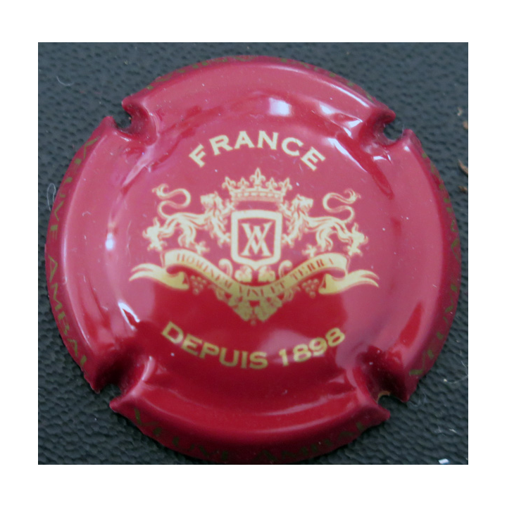 Capsule Muselet de bouteille de crémant de Bourgogne VEUVE AMBAL n° 8a Rouge brique et or