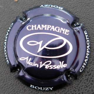 Capsule Muselet de bouteille de champagne VESSELLE Alain n° 21o bleu foncé métallisé et blanc
