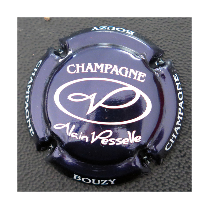 Capsule Muselet de bouteille de champagne VESSELLE Alain n° 21o bleu foncé métallisé et blanc