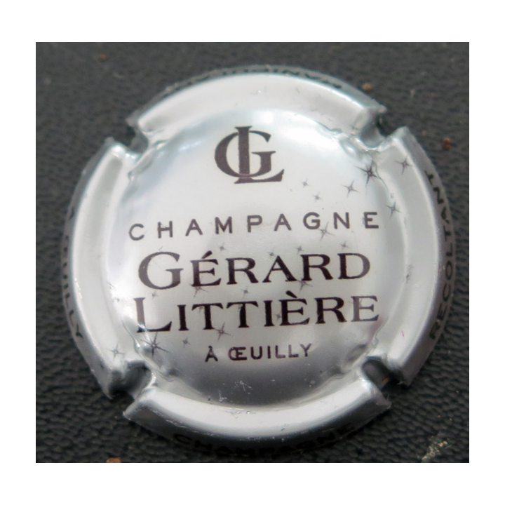 Capsule Muselet de bouteille de champagne LITTIERE Gérard n° 5b Argent et noir